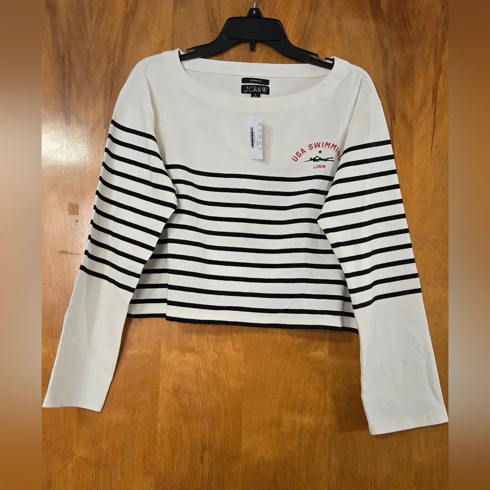 NWT X J.Crew Limited-Edition USA Swimming® Cropped Boatneck T-shirt Read*